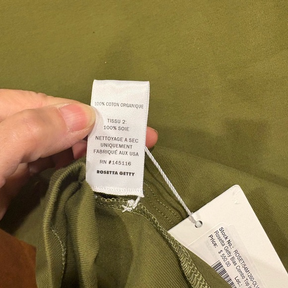 NWT Rosetta Getty top 100% silk front 100% organic cotton back Olive Small - Picture 9 of 10